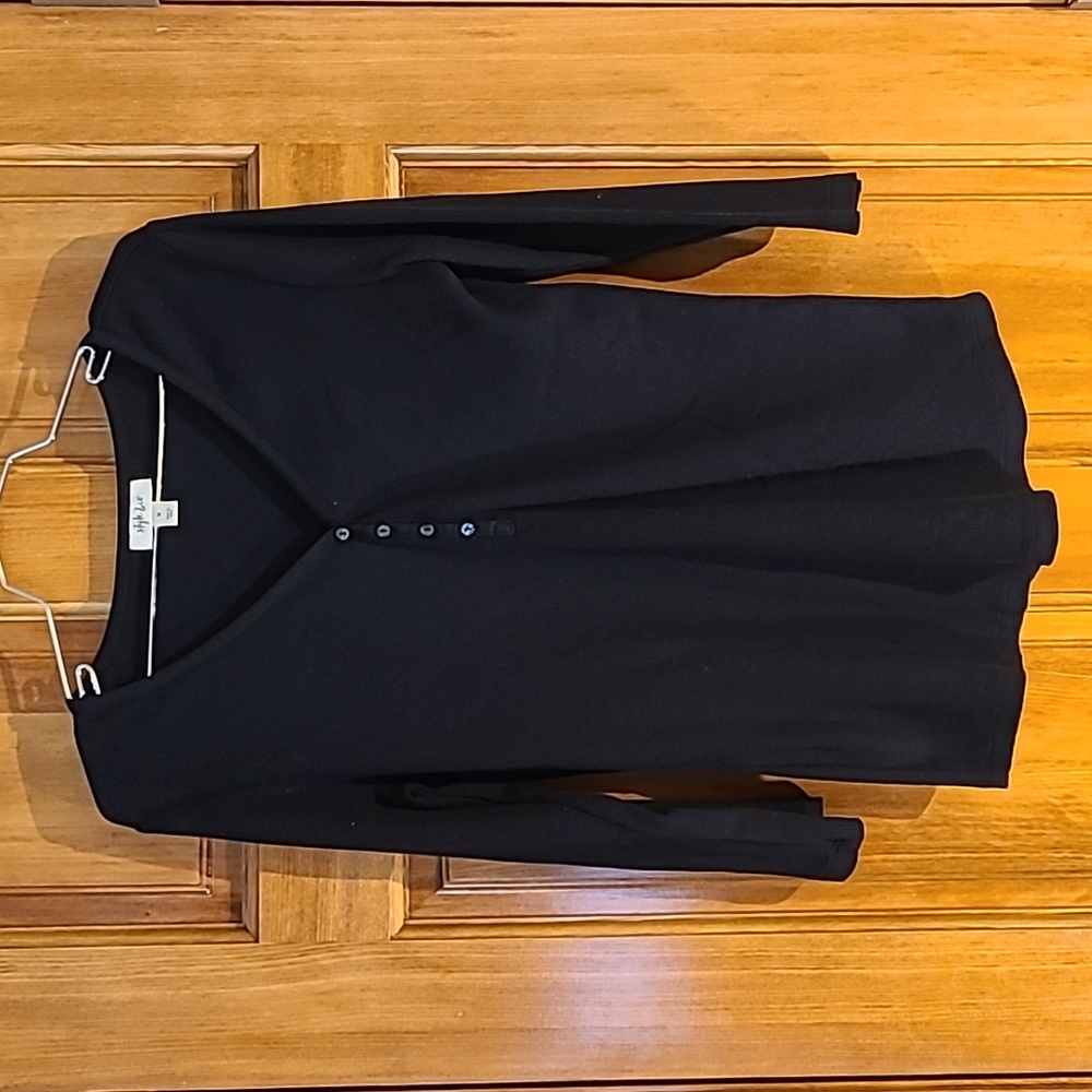 Style & Co black Waffle fabric button down 3/4 sleeve casual top